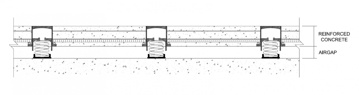 Cross section drawing of a Spring Jack-Up Acoustic Flooring System